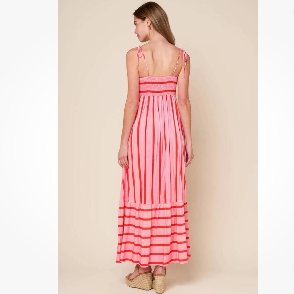 Flying Tomato Pink and Coral Striped Tie-Shoulder Maxi Dress - Picture 2 of 14